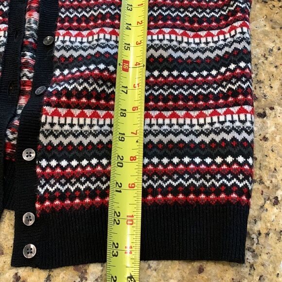 Fair isle cardigan sweater size medium petite red black - Picture 7 of 8